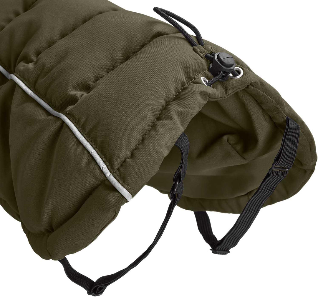 HUNTER Hundemantel Paxson, Farbe: Oliv, stylischer Puffermantel, wasserabweisend, reflektierende Det