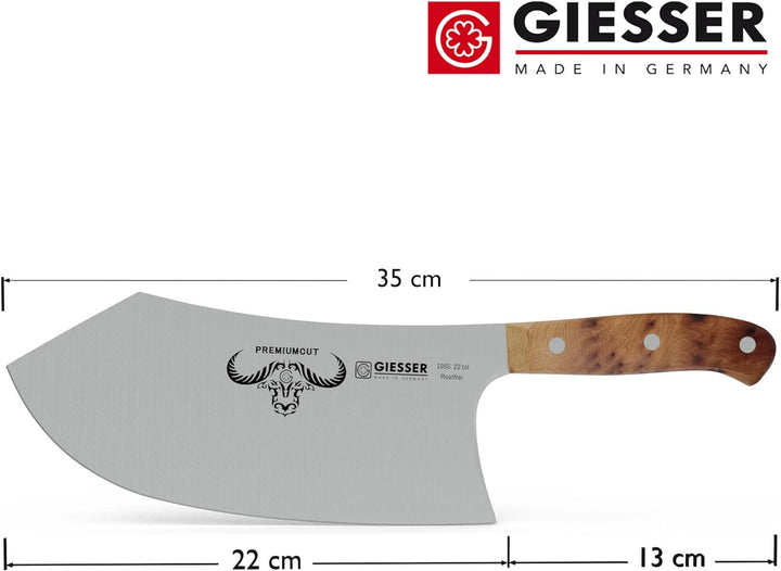GIESSER seit 1776 - Made in Germany - Küchenbeil 22 cm Tree of Life, PremiumCut Butcher No 1, Hackme