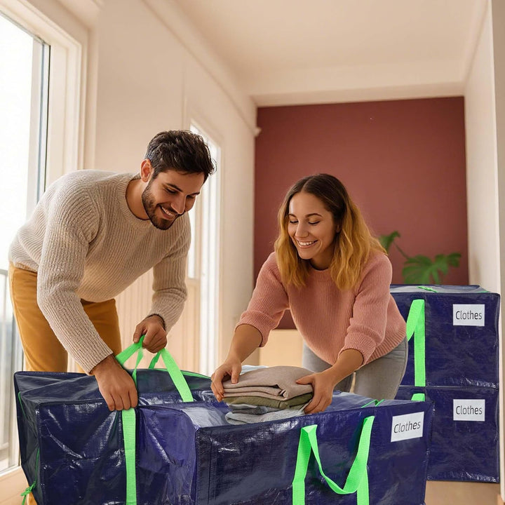 VOUNOT 10 Stück Umzugstaschen Gross, Faltbare Aufbewahrungstasche mit Stabilen Griffen und Rucksackg