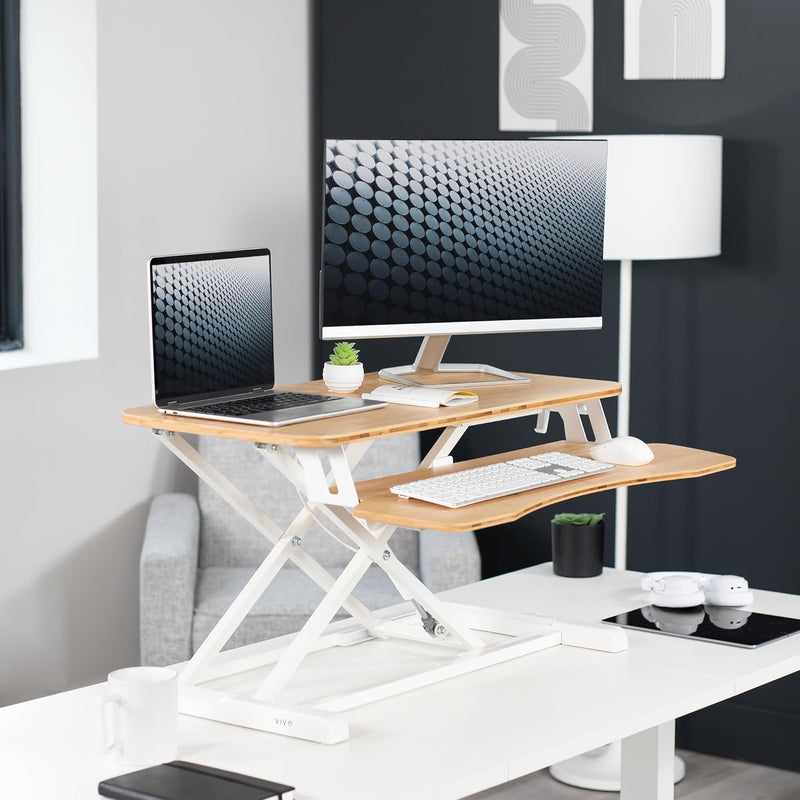 VIVO 81,3 cm (32 Zoll) Schreibtischkonverter, K-Serie, höhenverstellbare Sitz-zu-Steherhöhung, Dual-