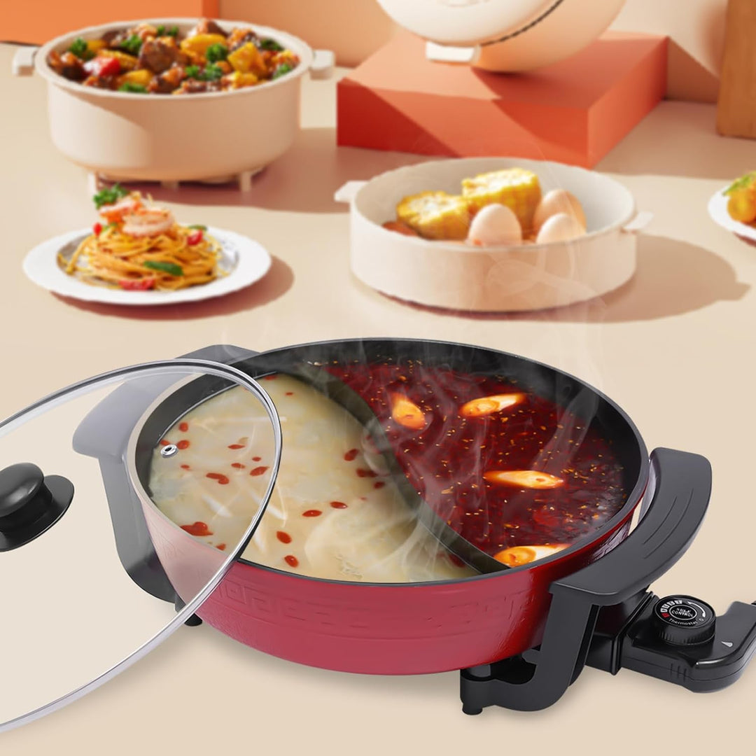 KOLHGNSE 1300W 6L Twin Hot Pot Pot med lock Hotpot Elektrisk 2 delad köksgryta Matlagningsverktyg