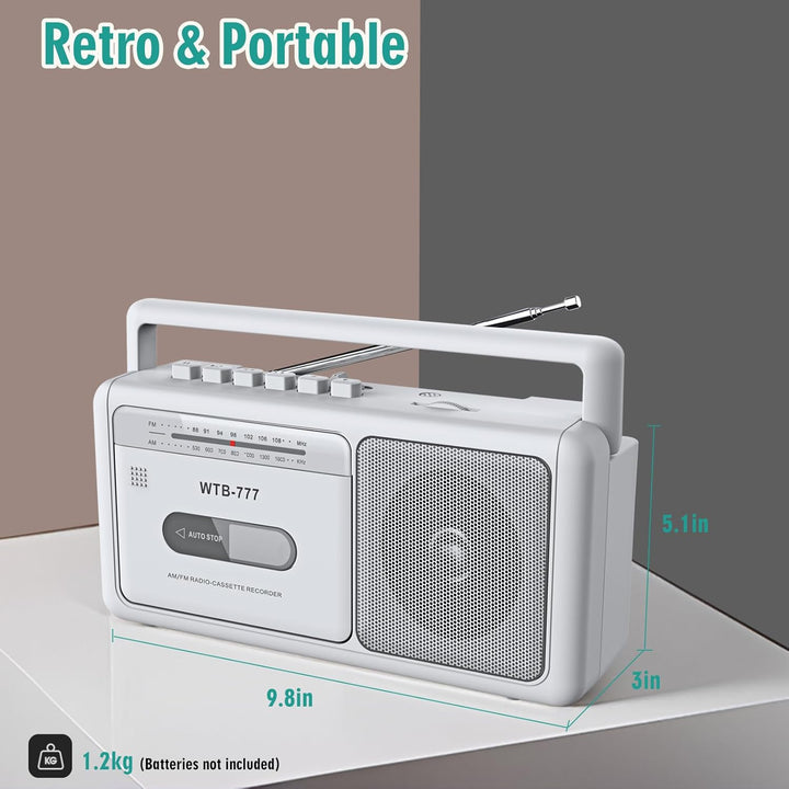 Tragbare Kassettenspieler Boombox,Vintage-AM/FM-Stereoradio mit Bluetooth, USB, Kopfhöreranschluss,