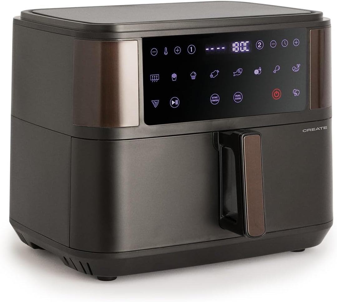 CREATE/FRYER AIR DUAL/Heissluftfritteuse 10L mit Trennwand Schwarz/Fassungsvermögen 7-8 Portionen, M