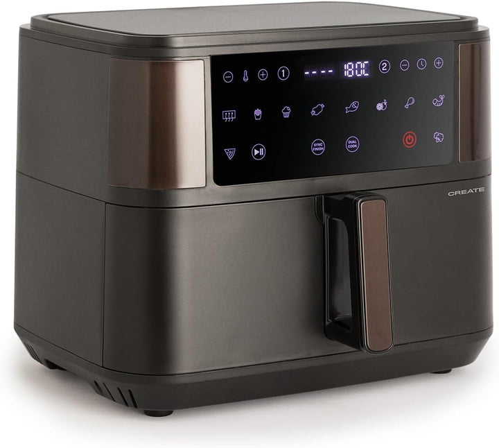 CREATE/FRYER AIR DUAL/Heissluftfritteuse 10L mit Trennwand Schwarz/Fassungsvermögen 7-8 Portionen, M
