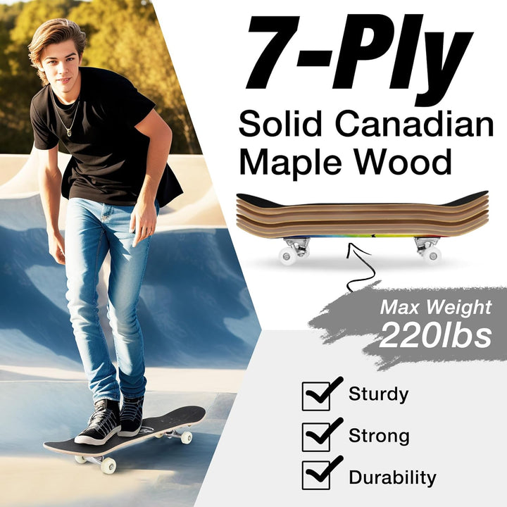 BELEEV Skateboard 31x8 Zoll Komplette Cruiser Skateboard für Kinder Jugendliche Erwachsene, 7-Lagige