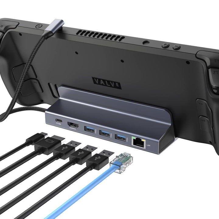 6 in 1 Steam Deck Docking Station, AYCLIF Steam Deck Dock mit 3*USB 3.0, 1 Gbps Ethernet, HDMI 4K@60