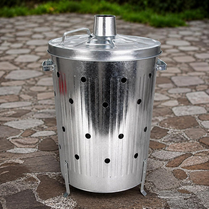 Feuertonne 75 Liter Verbrennungstonne Garten Brennofen Silber Feuerkorb | verzinkt, Feuerstelle, Gar