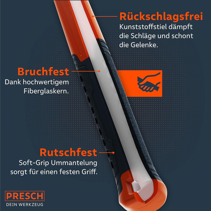 Presch Gummihammer Schwarz/Weiss 450g - Hartgummihammer mit Fiberglasstiel | ⌀=55mm - Allround-Gummi