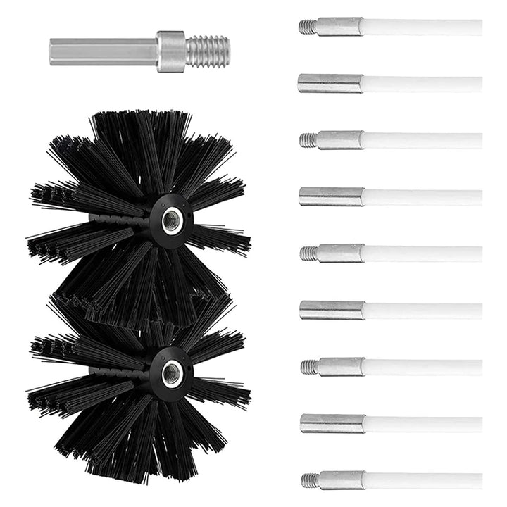Kaminbürste Stange Set, Durchmesser 150mm, Kaminbürste enthält 9 Flexible Stangen 410mm und 2 Bürste