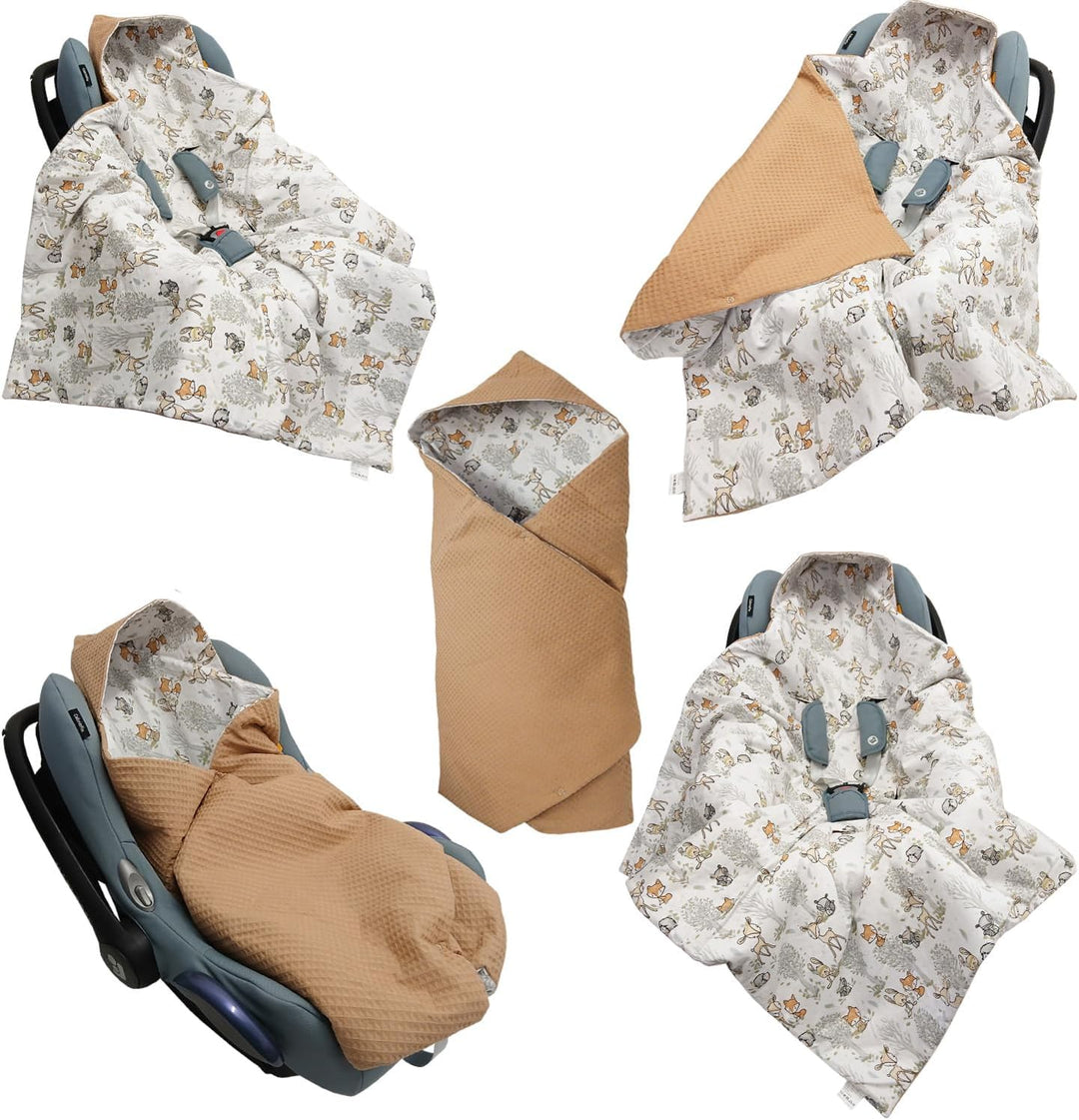 Leanbe Baby Einschlagdecke Doppelseitig 86x86 cm Baumwolle-Wafellstoff für Kinderwagen und Babybett