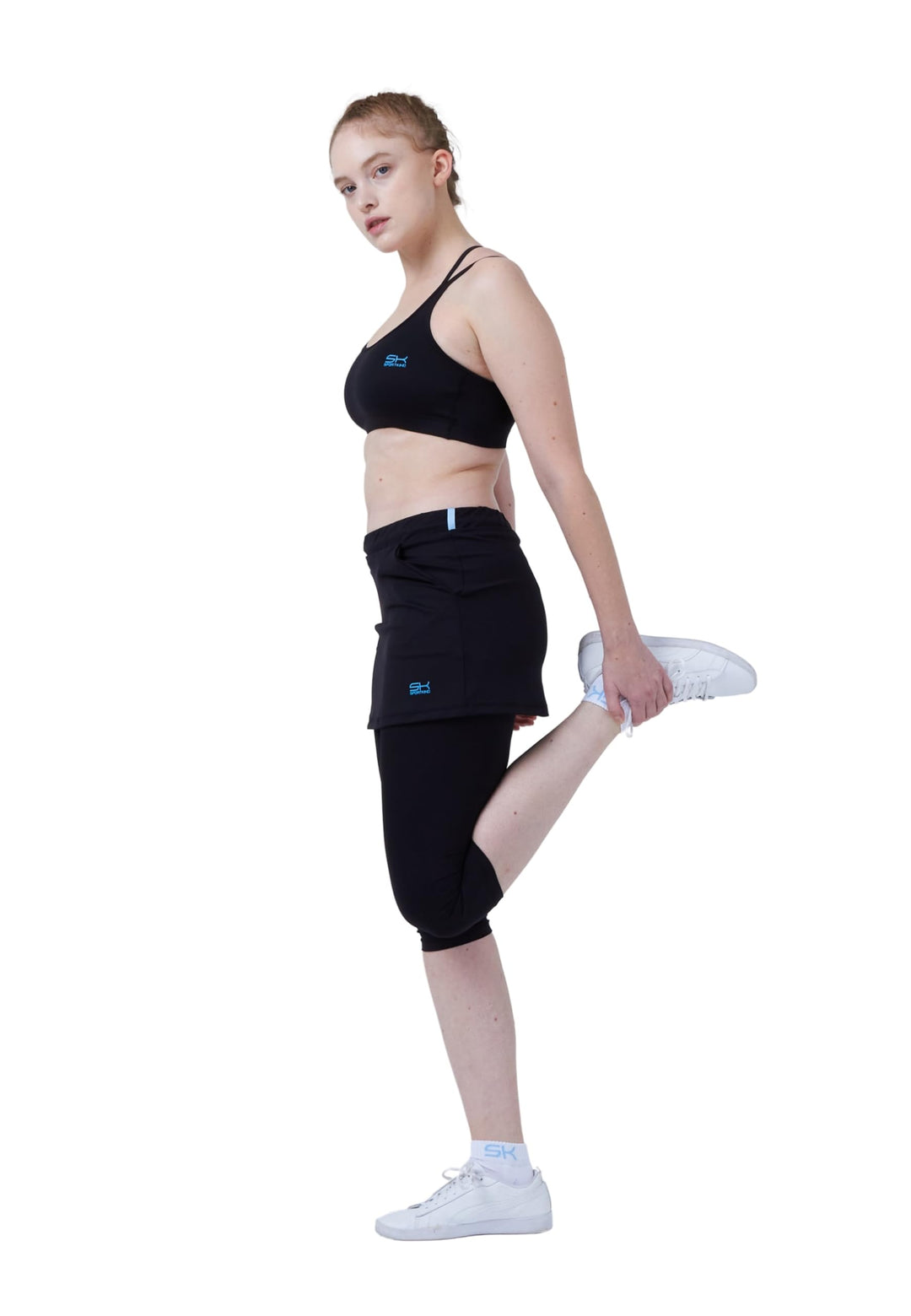 Sportkind Mädchen &amp; Damen 2-in-1 Tennisrock mit Taschen &amp; 3/4 Capri Leggings, Laufrock, Yogahose mit