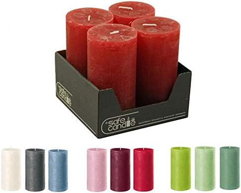 Rustikale Stumpenkerzen – 4 Stück - Wachskerzen/Rustickerzen/Adventskerzen Weihnachten (Rubin Rot, G