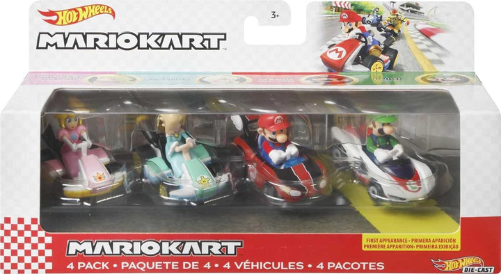 Hot Wheels GXX97 - Mario Kart-Fahrzeuge im 4er-Pack mit 1 exklusiven Sammlermodell, Spielzeug ab 3 J