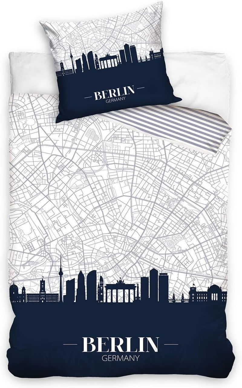 MTOnlinehandel Berlin Bettwäsche Bettbezug 135x200 80x80 Baumwolle · Souvenir Städte Bettwäsche-Set