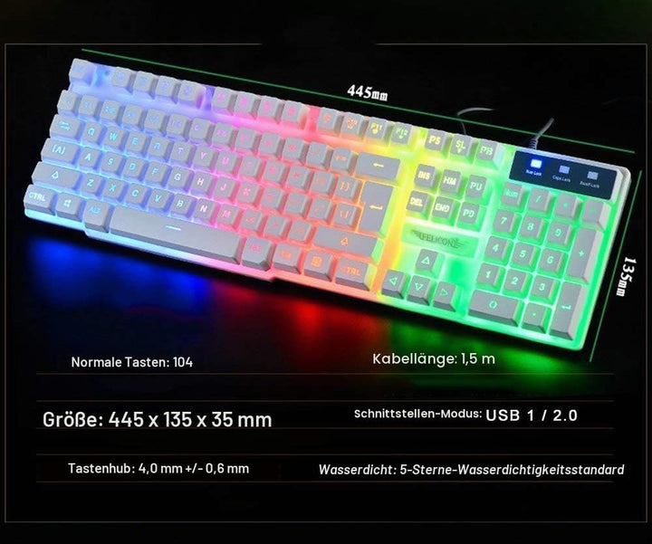 UK-Layout 4-in-1 Gaming-Tastatur und Maus-Set, Regenbogen-Hintergrundbeleuchtung, USB Gaming-Tastatu