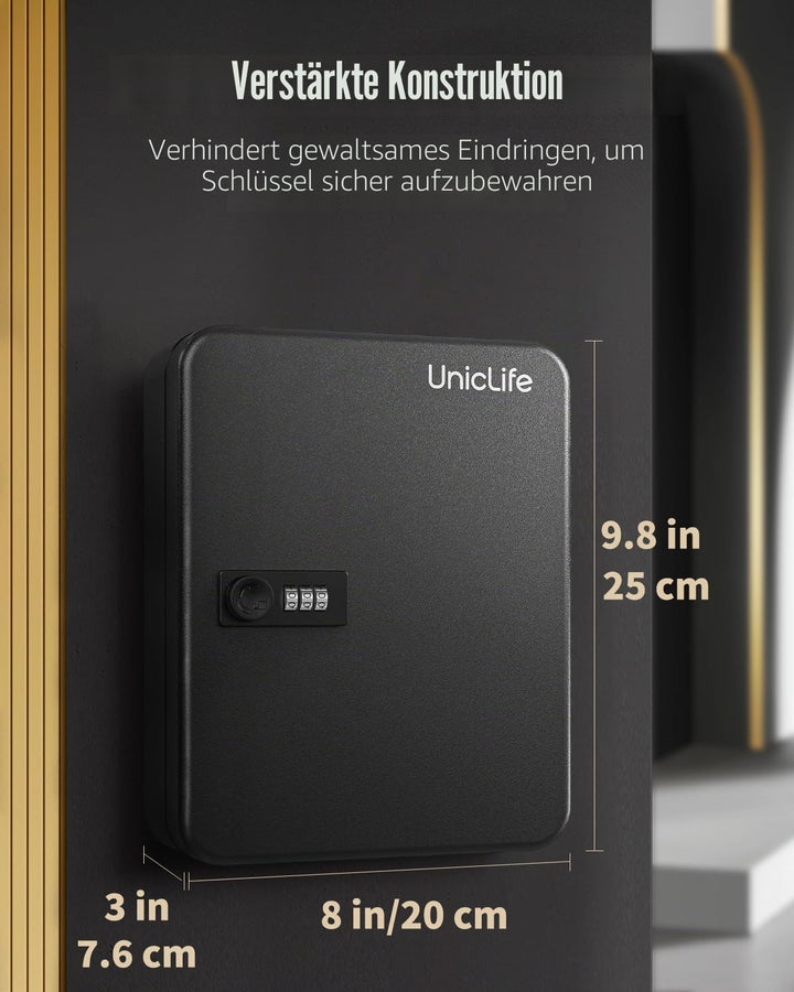 Uniclife Schlüsselschrank aus Stahl mit 48 Schlüsseln und Zahlenschloss, an der Wand befestigter Sch