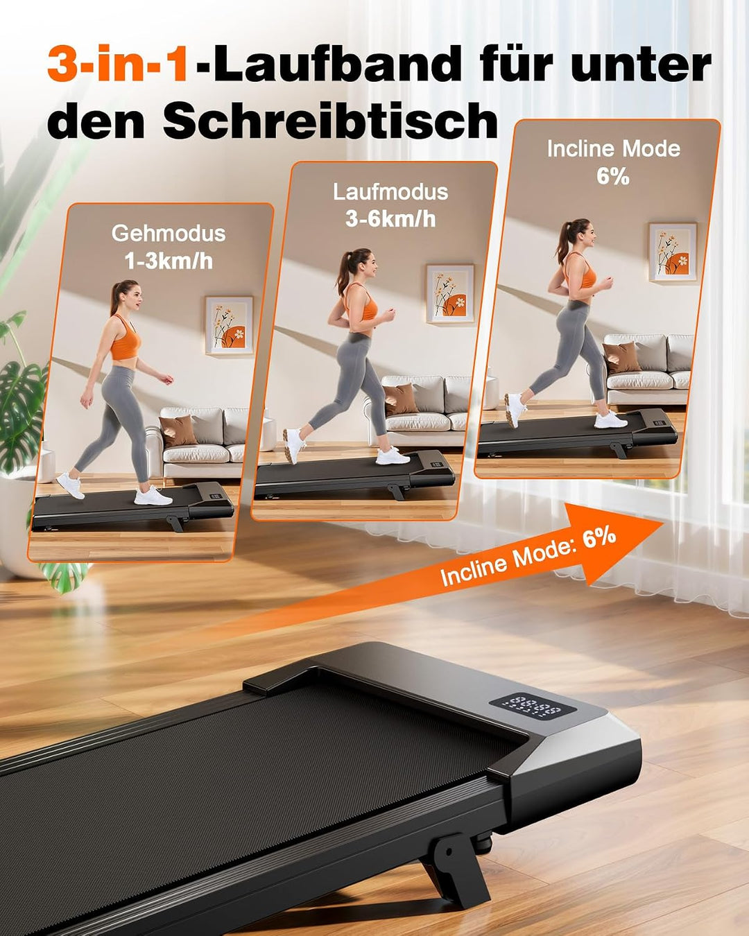 Superun Walking Pad max 159 KG/136 KG, Laufband für Zuhause mit Trainingsmodus, Leise Laufband Schre