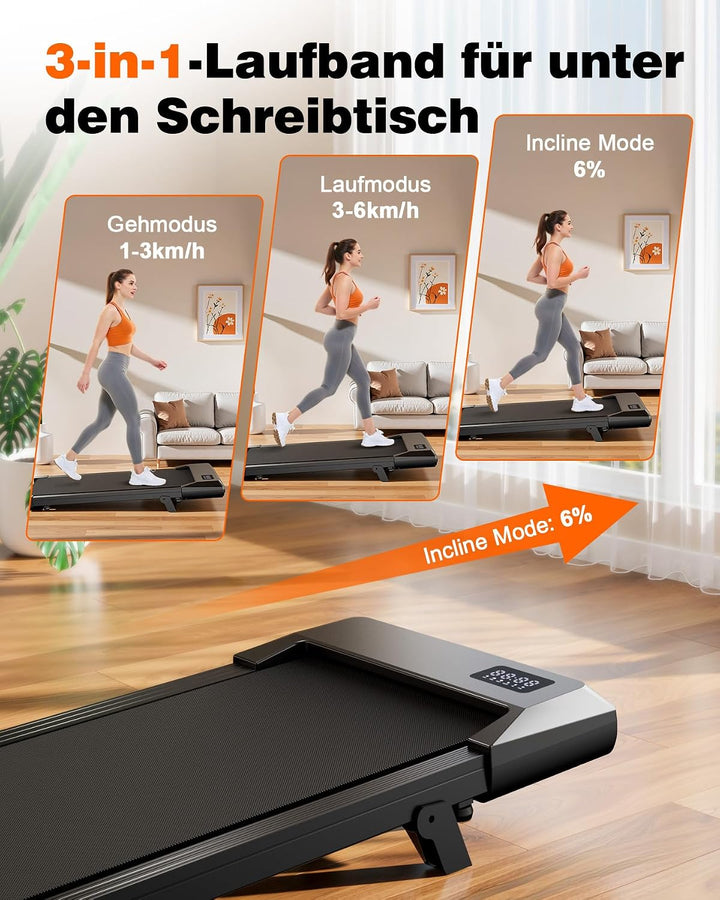 Superun Walking Pad max 159 KG/136 KG, Laufband für Zuhause mit Trainingsmodus, Leise Laufband Schre