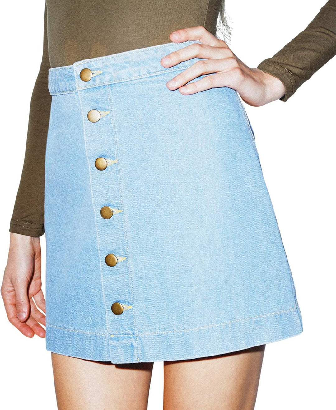 American Apparel Damen Denim Button Front A-line Mini Skirt Rock M Light Wash, M Light Wash