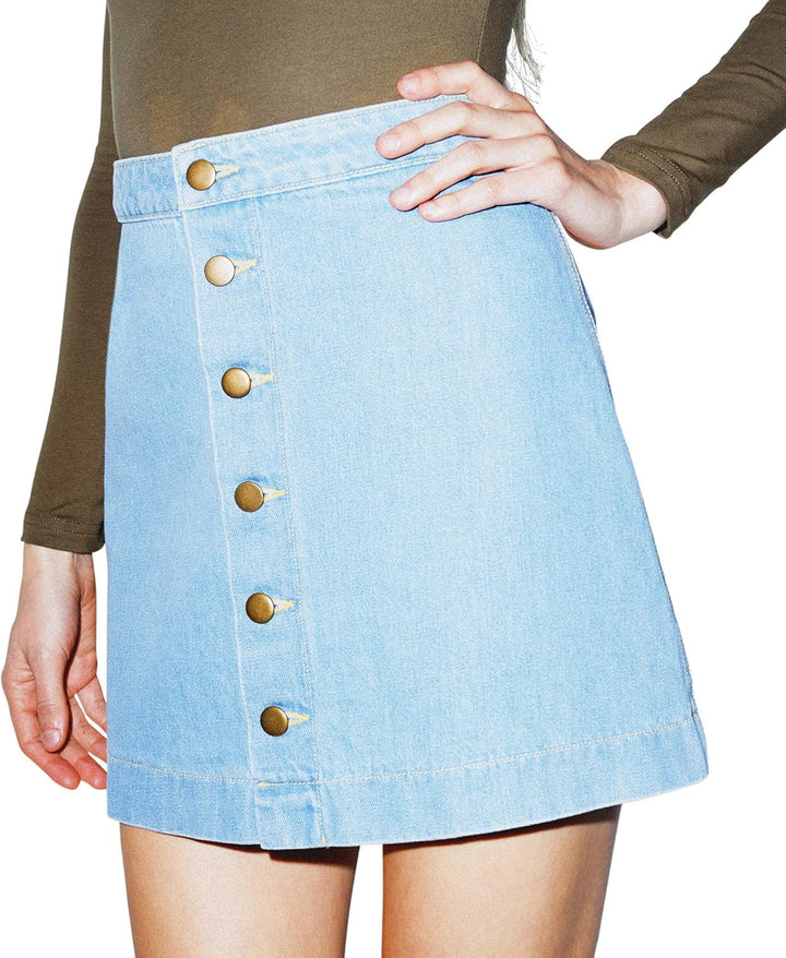 American Apparel Damen Denim Button Front A-line Mini Skirt Rock M Light Wash, M Light Wash