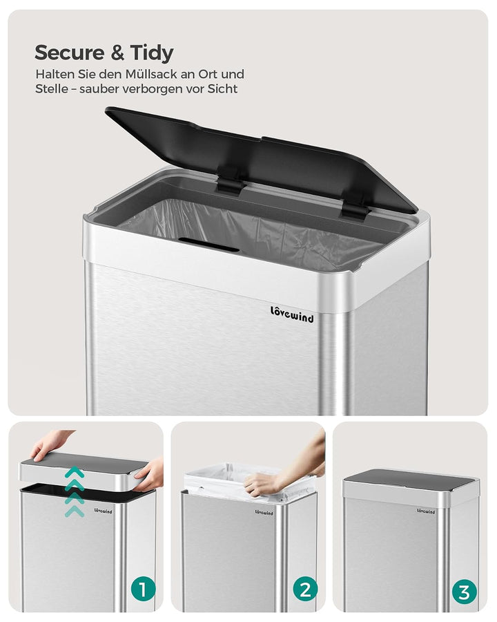 lovewind 55L Berührungsloser Küchenmülleimer, Edelstahl Sensor Mülleimer, Type-C Aufladbar, Leiser S