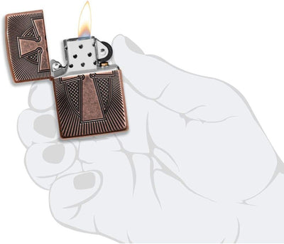 ZIPPO - Deep Carve Cross Design - Antique Copper, Deep Carve - Sturmfeuerzeug, befüllbar, in hochwer