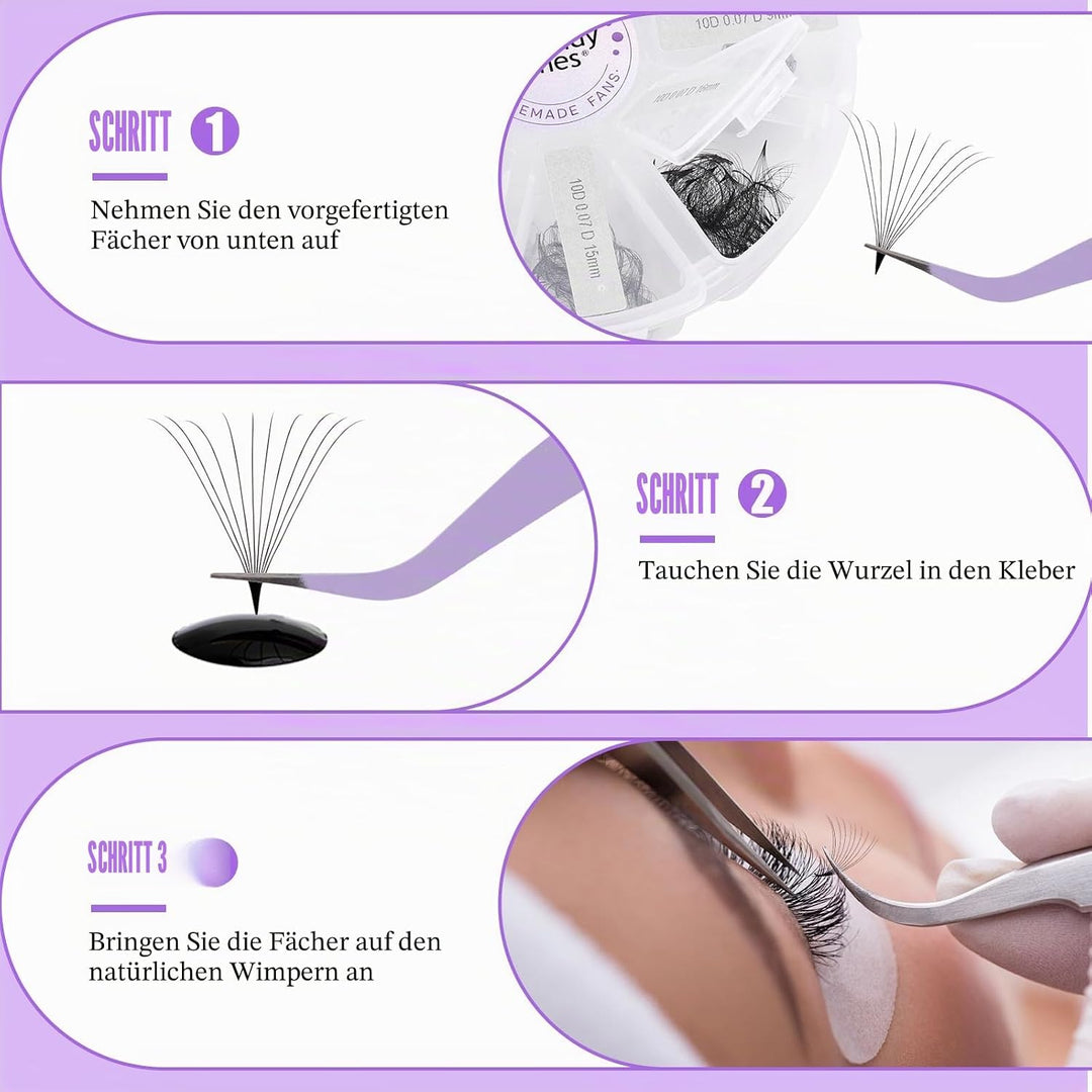 WENDY LASHES Premade Volume Fans 10D D-Curl 0,07mm 13-20mm 500 Stück | fertige russische Volumen Fäc