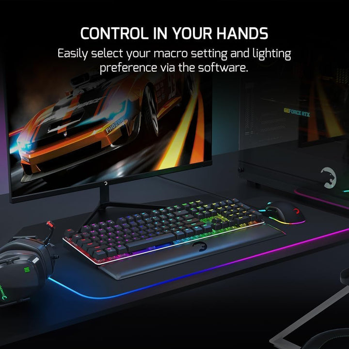 GAMEPOWER Ogre RGB Gaming Tastatur, Blue Switch Mechanical Keyboard, QWERTZ DE-Layout, mit Handgelen