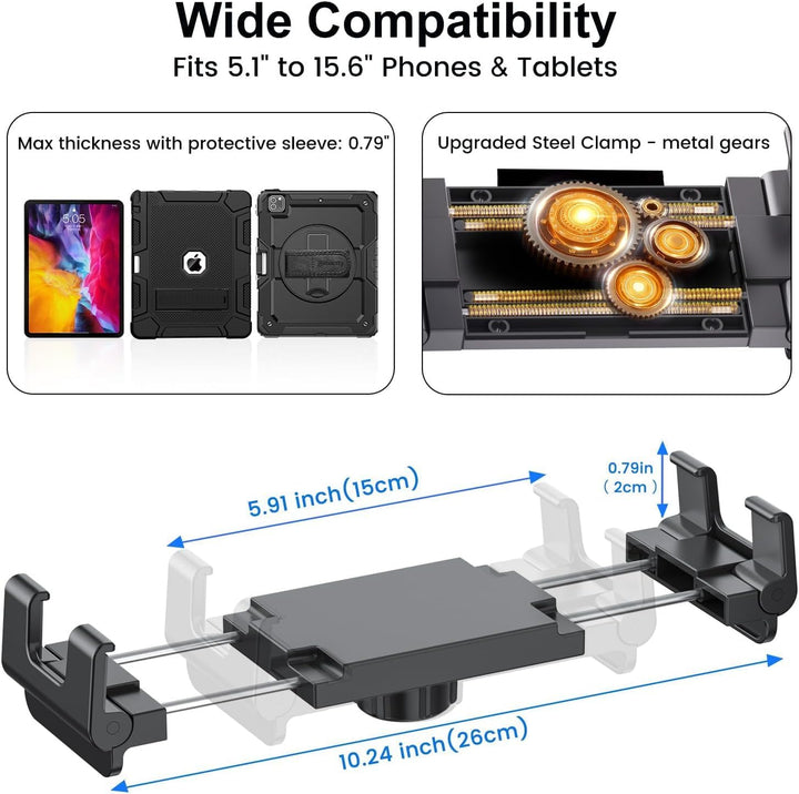 PLDHPRO Tablet Halterung Auto Vorne, Aluminium Arm iPad Halterung Saugnapf, Verstellbare Tablethalte