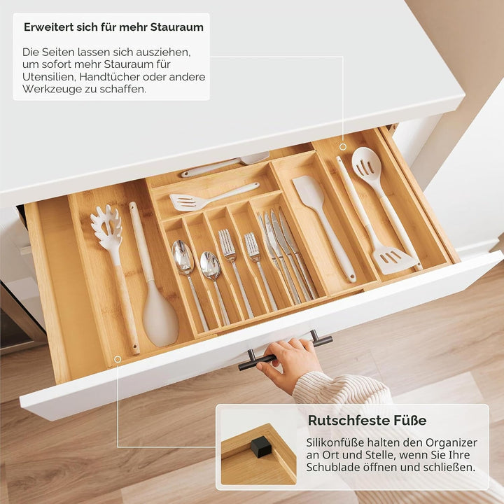 KitchenEdge Besteckkasten und Utensilien-Organizer für Küchenschublade, erweiterbar auf 71 cm Breite