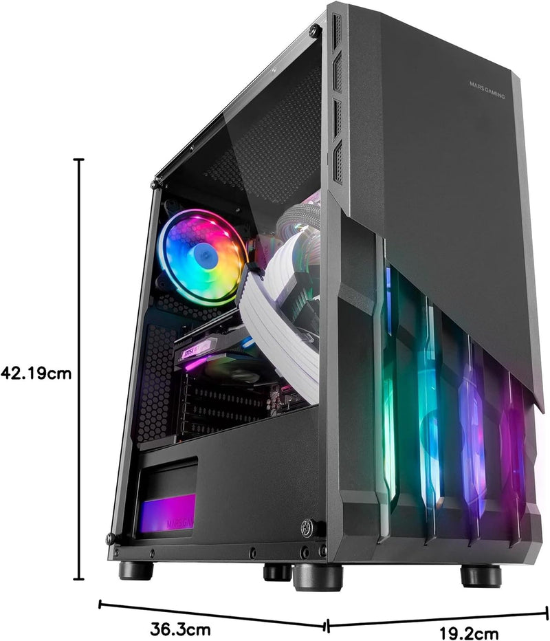 MarsGaming MC-X2 Schwarz, PC Gaming ATX Gehäuse, FRGB Stahlfront, 2 Lüfter 12cm FRGB, Volles Seitenf