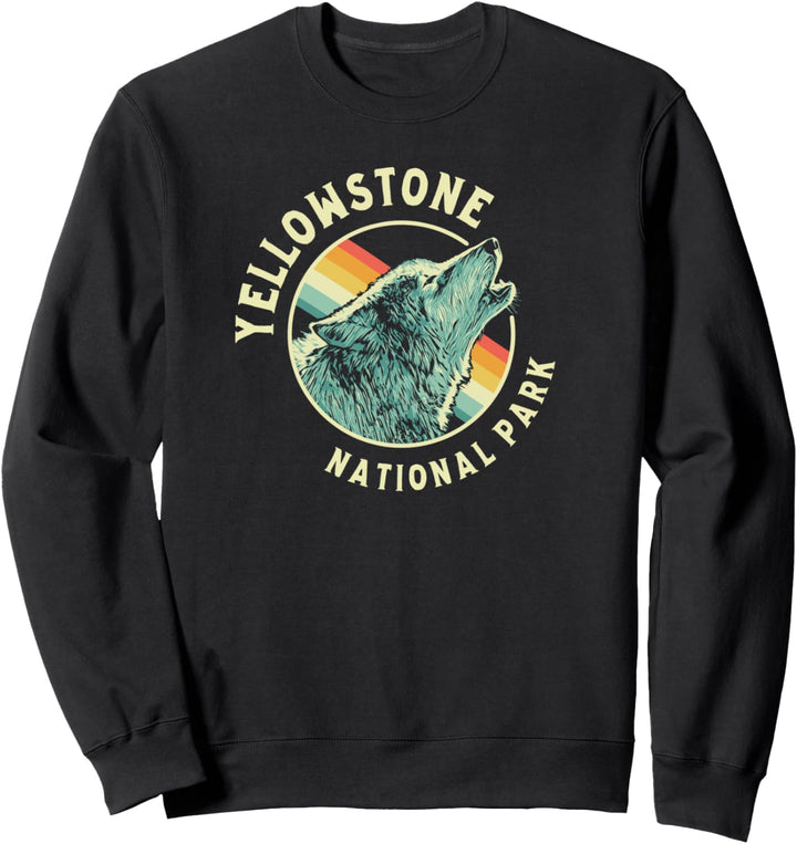 Retro Yellowstone National Park Wolf Vintage Rainbow Graphic Sweatshirt