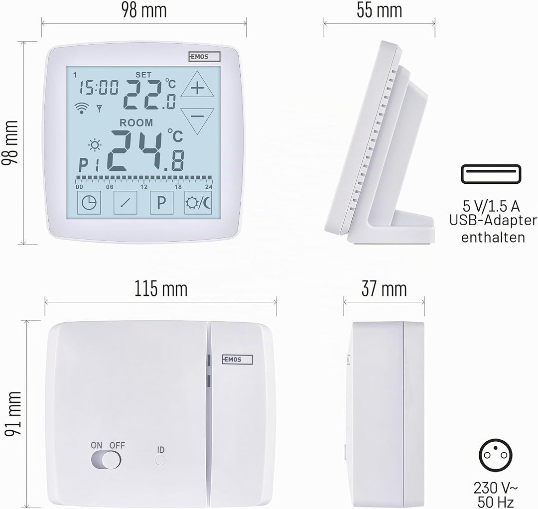 EMOS GoSmart - Smart Home Raumthermostat mit App - WiFi - Open Therm Thermostat - tragbare Steuerein
