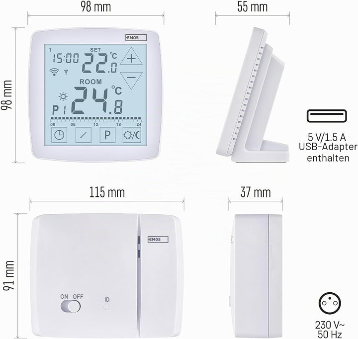 EMOS GoSmart - Smart Home Raumthermostat mit App - WiFi - Open Therm Thermostat - tragbare Steuerein
