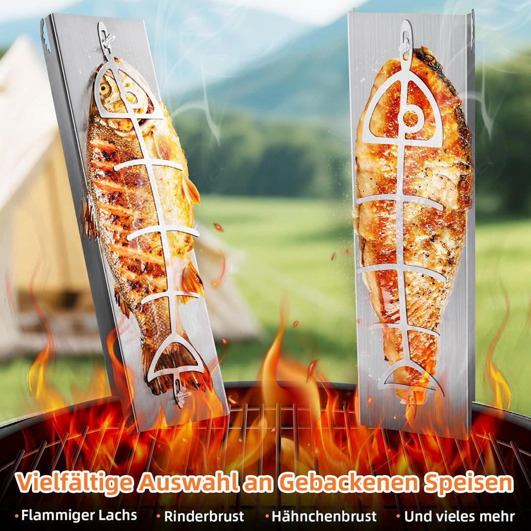 Flammlachsbrett Lachsbrett aus Edelstahl für Feuerschale und Kugelgrill Grill Feuerstelle Feuerschal