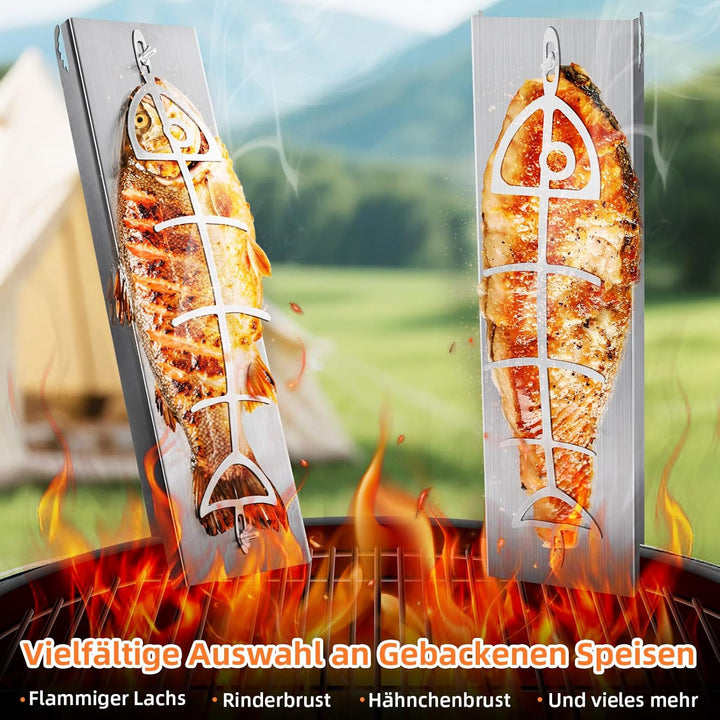 Flammlachsbrett Lachsbrett aus Edelstahl für Feuerschale und Kugelgrill Grill Feuerstelle Feuerschal