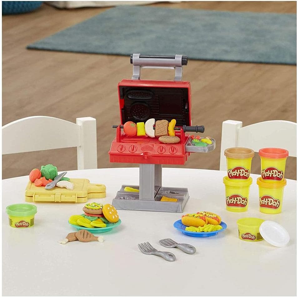 Play-Doh Kitchen Creations Grillstation Spielset für Kinder ab 3 Jahren mit 6 Farben und 7 Zubehörte