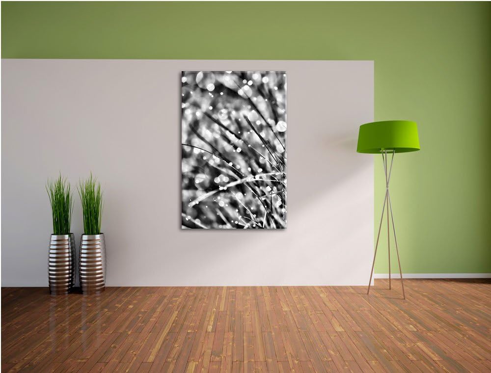 Monocrome, Nasses Gras, Format: 100x70 auf Leinwand, XXL riesige Bilder fertig gerahmt mit Keilrahme