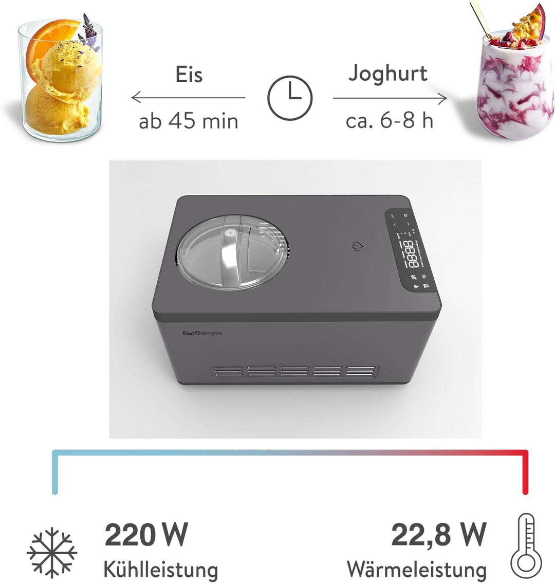 SPRINGLANE Eismaschine & Joghurtbereiter Elisa 2,0 L mit selbstkühlendem Kompressor 220 W, aus Edels