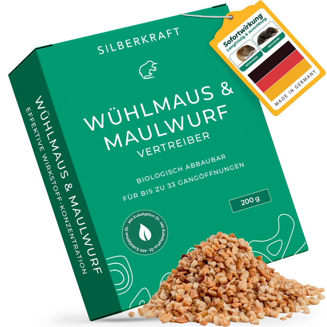Silberkraft Wühlmaus- & Maulwurf-Vertreiber Granulat 200g - Repellent zur Vertreibung über Duftstoff