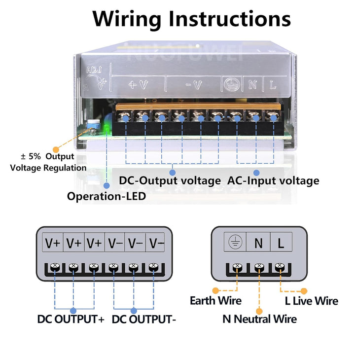 Trafo DC 12V 40A 480W Netzteil Transformator Schalternetzteil 230V AC auf DC Netzteil 12V 40A Transf