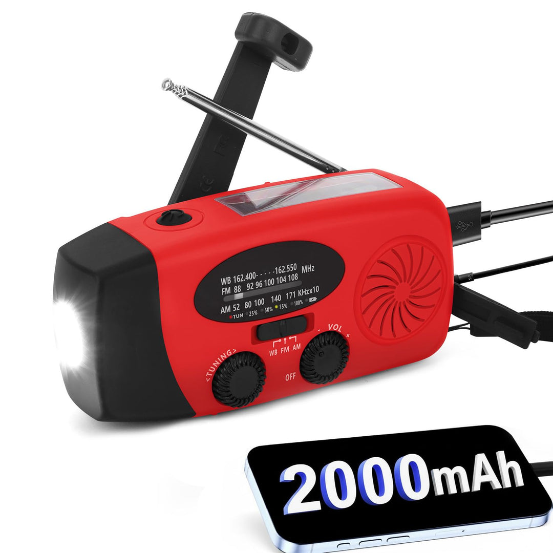 Notfall Wetterradio, Tragbares AM FM NOAA WB Radio mit 2000 mAh, Solar Handkurbel, Taschenlampe, für