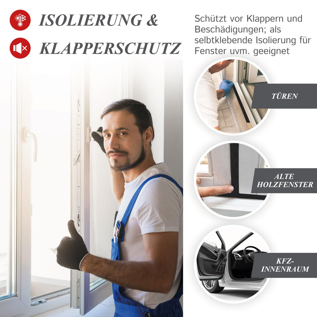The Felt Store Filzband selbstklebend 40 mm breit, 1,5 mm dick, 20m lang, schwarz - vielseitiger Fil