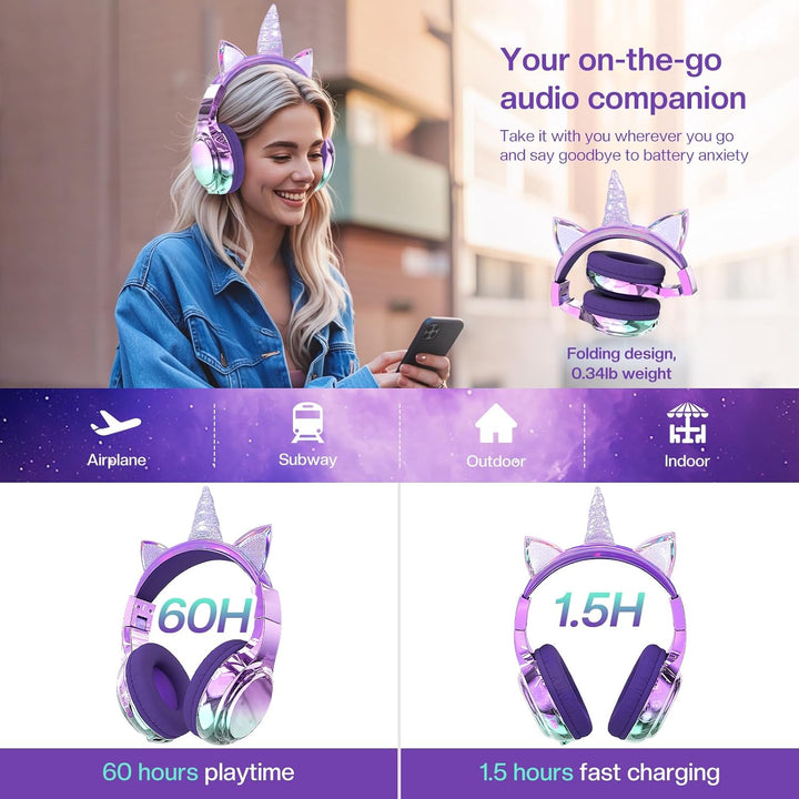 JYPS Bluetooth Kopfhörer Kinder, Metallisch Kabellose Kopfhörer Kinder Over Ear mit 74/85dBA Lautstä
