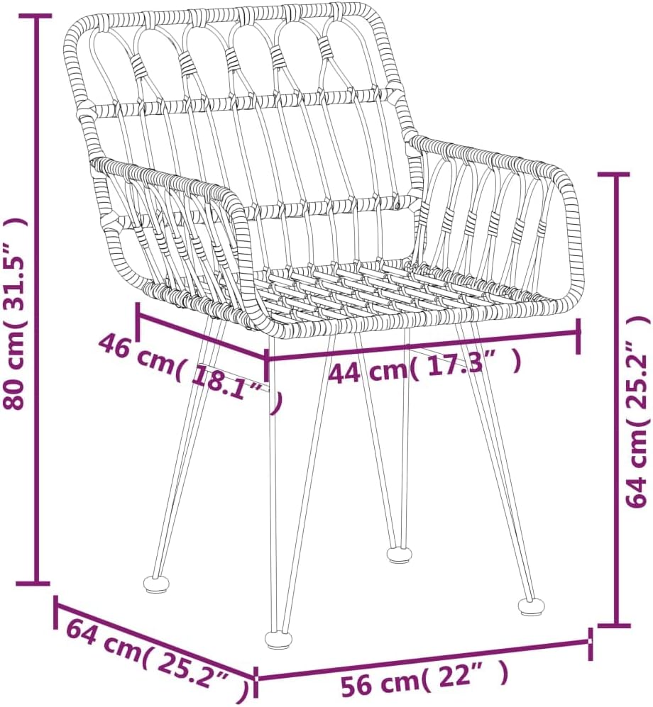vidaXL Gartenstühle 2 STK. mit Armlehnen Schwarz 56x64x80 cm PE-Rattan, Schwarz