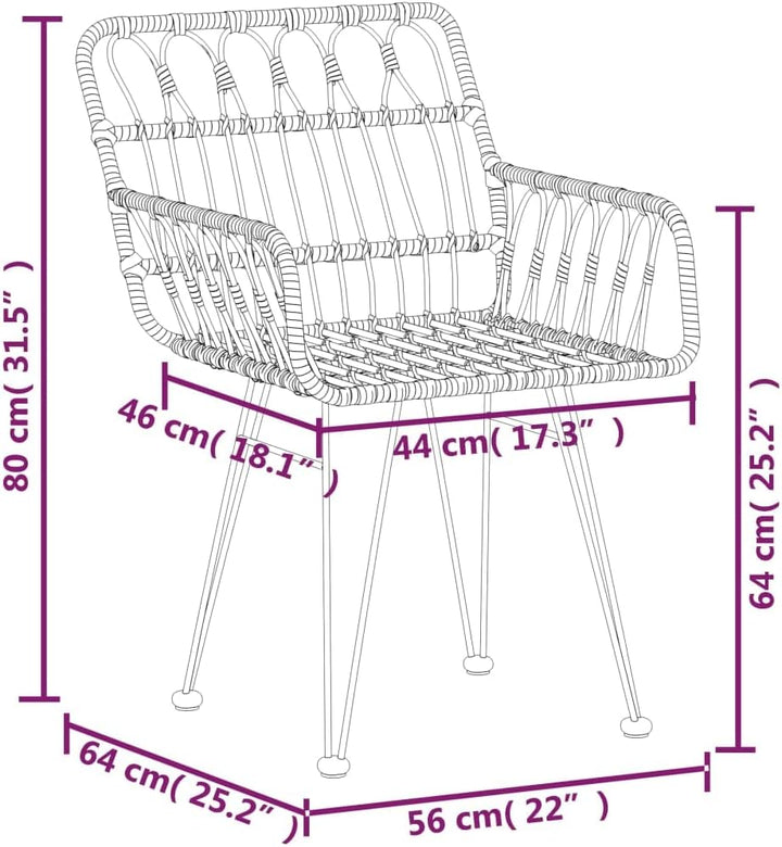 vidaXL Gartenstühle 2 STK. mit Armlehnen Schwarz 56x64x80 cm PE-Rattan, Schwarz