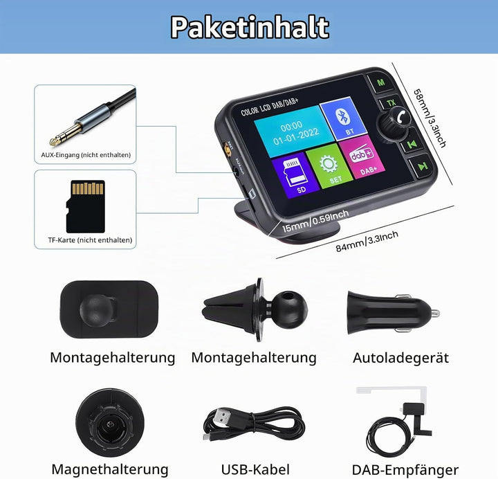 Hikity DAB/DAB+ Tragbarer Radio Adapter mit 2.4 Zoll Color Large LCD Display für Android Autoradio m