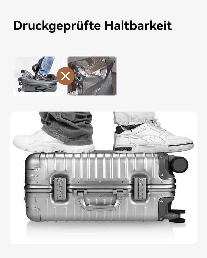 LUGGEX Aluminium Koffer Handgepäck, 100% Alu Koffer Trolleys ohne Reissverschluss, Hartschalekoffer