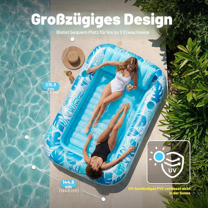 SLOOSH Aufblasbare Tanning Pool, 70" x 46"/ 85" x 57" Grosse aufblasbarer Luftmatratze für Erwachsen
