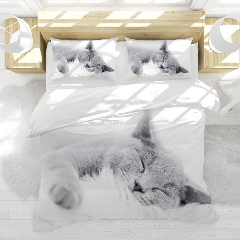 Katze Bettwäsche Set 135 x 200 cm, Tiermotiv, Kinderbettwäsche, Cat Muster Bettbezug 3D Haustier Kat